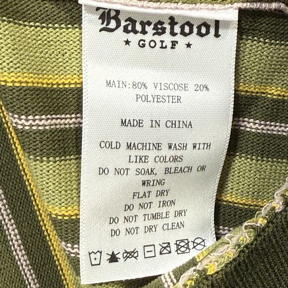 Barstool Golf Sweater Cardigan L Olive Green Stripe Button Up Long Sleeve Logo - Picture 8 of 9